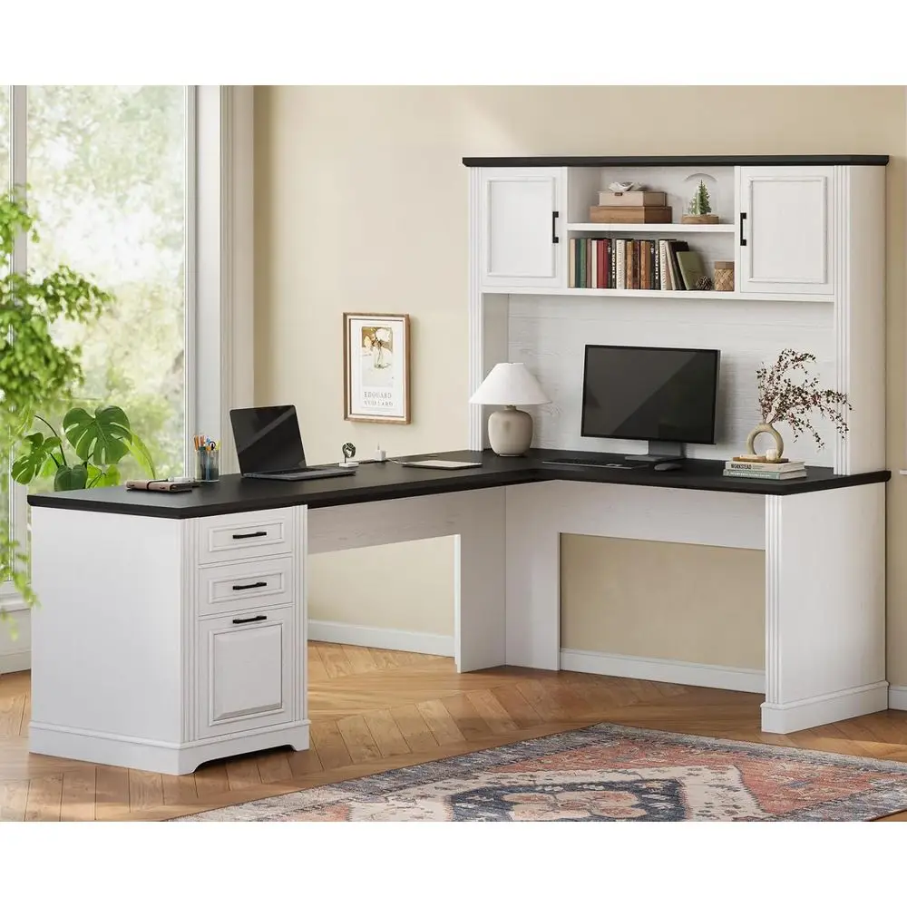 

Угловой офисный стол Armhouse Executive, домашний офисный стол с полкой для документов и розеткой, компьютерный стол с выдвижной секцией и полкой для документов, рабочая станция или