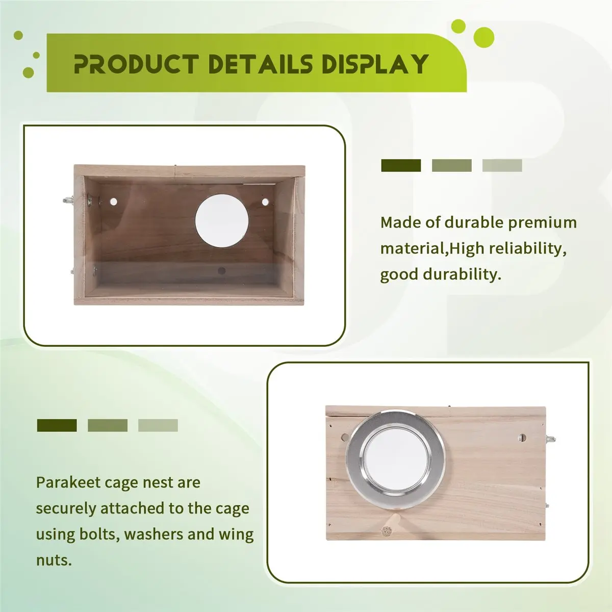 （Trendy）684UParakeet Nesting Box Transparent Bird House for Cage Wood Breeding Box for Parrot Parakeet Cockatiel Lovebirds