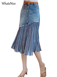 New Girls Korean Fashion Casual Denim Patchwork Skirts Womens Female OL Aesthetic Vintage Splicing Woman Skirts Dropshipping