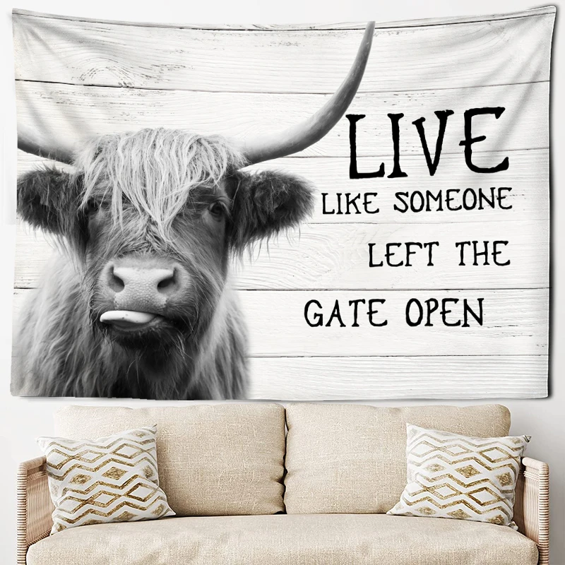 Lovely Cow in the Farmhouse Tapestry Wall Decorative Art Blanket Curtains Hanging at Home Bedroom Living Room Decor