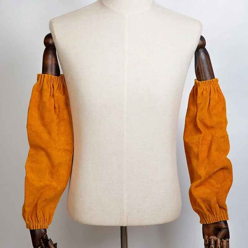 DurableCow Two-layer Leather Electric Welding Sleeves Aprons Labor Insurance Electric Welding Sleeves Elastic Mouth Sleeves
