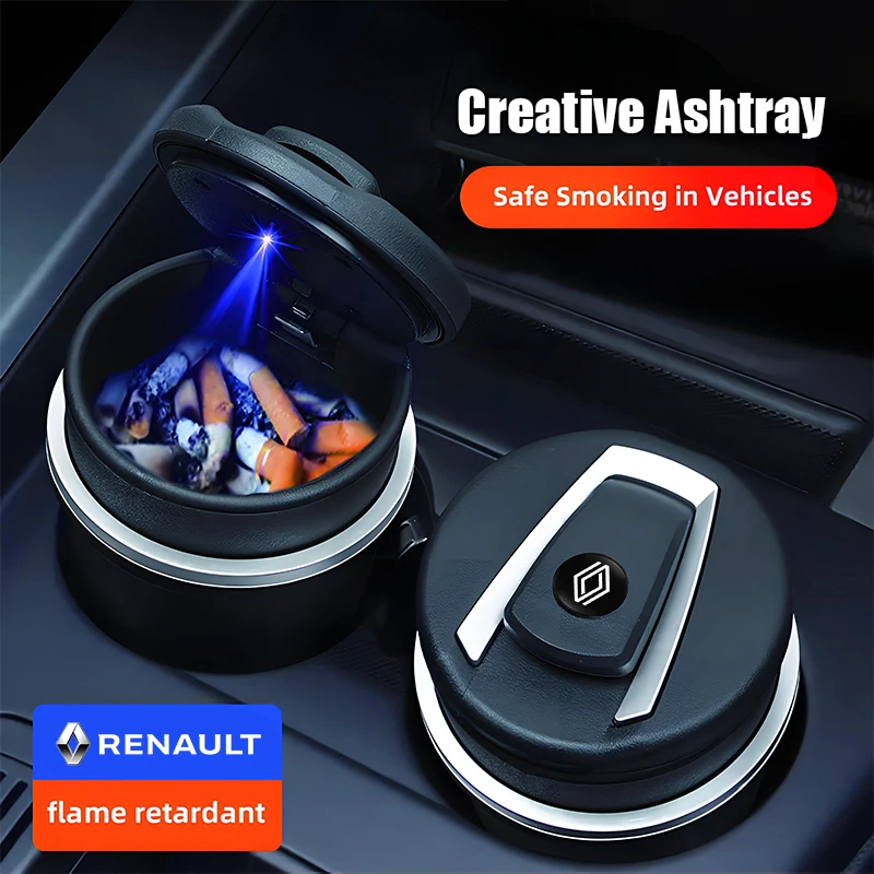 Tragbarer Auto-Aschenbecher mit LED-Beleuchtung für Renault Clio, Koleos, Megane, Espace, QM6, Kadjar, Captur, Scenic, Duster, Twingo mit Schlüsselanhänger