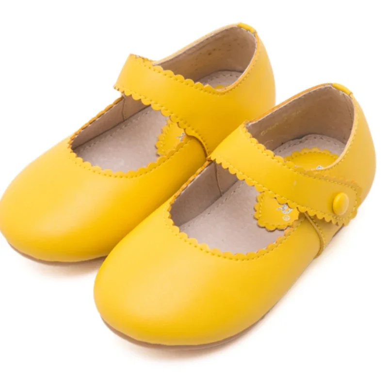 Spring 2024 Baby Toddler Girl Retro Mary Jane Flats Little Kid Microfiber Leather Loafers Children Yellow Black Beige Walk Shoes