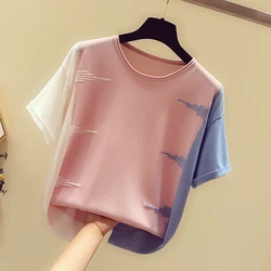 Summer Short Sleeve Knit Sweater Women Blusas Mujer De Moda 2024 Verano O-Neck Knitted Women Sweater Pullover Women Tops G02