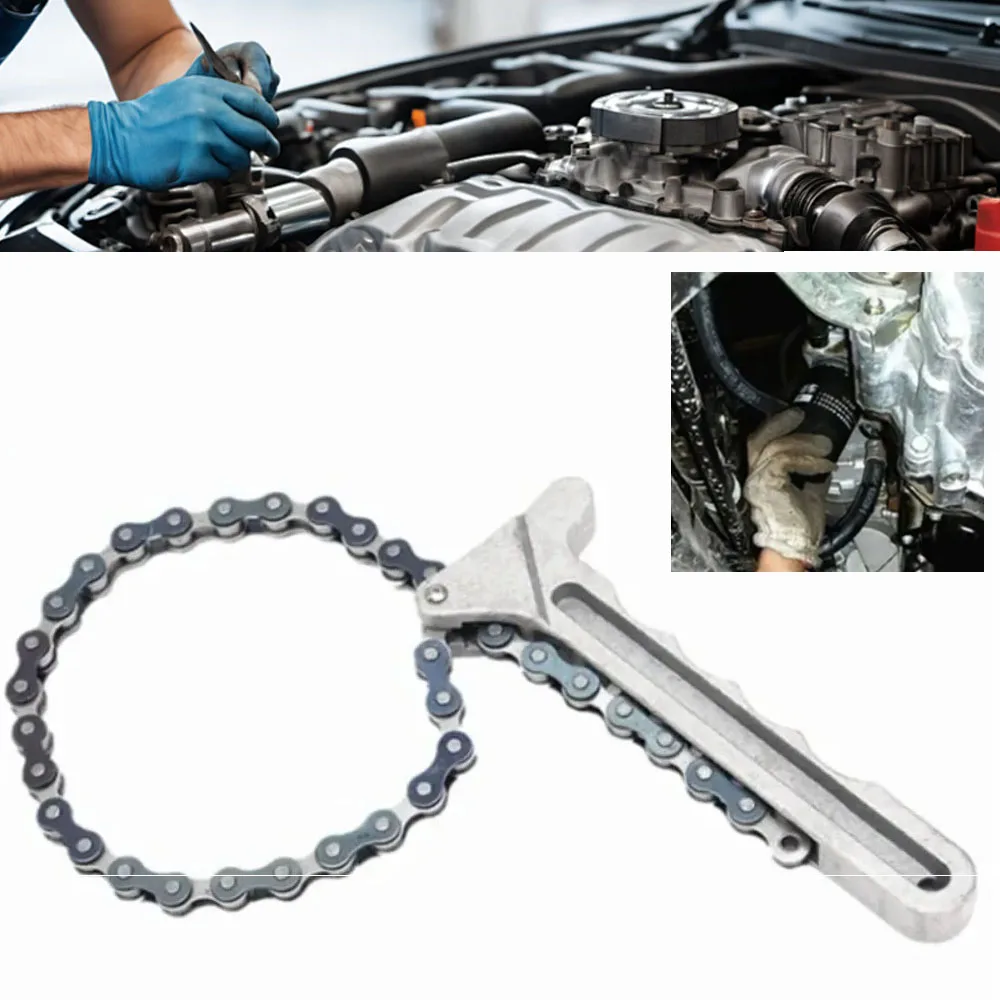 

1pc Car Hand Chain Wrench Disassembly Repair Tools Universal Engine Filter Adjustable Spanner Remover Tool Auto Accessories