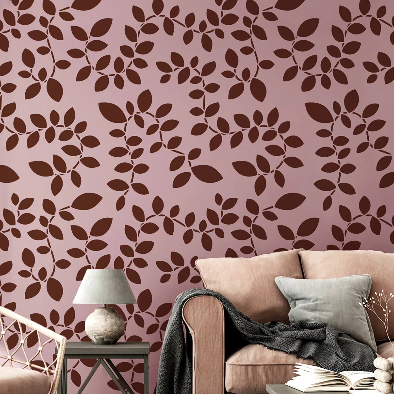 

Wall Stencil Vine Leaf Pattern 40cm-80cm Large Reusable Template for Painting Feature Walls Room Botanical Furniture Decor