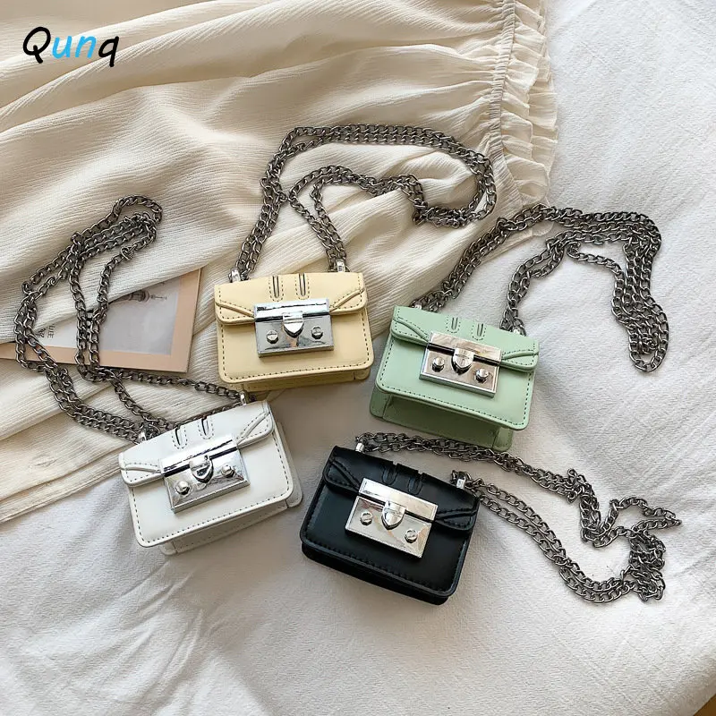 Qunq 2023 Summer INS New Fashion Girls PU Solid Mini One Shoulder Lovely Chain Casual Accessory Cross-Body Bag Holiday Gift