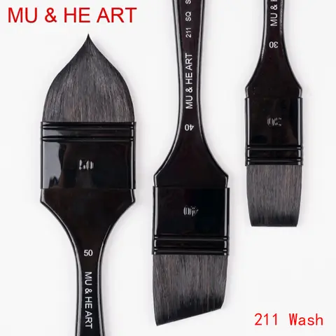 다람쥐 혼합 머리 전문 수채화 물감 아티스트 브러시 용품 도구 나무 손잡이 흑백 MU & HE ART 211WASH