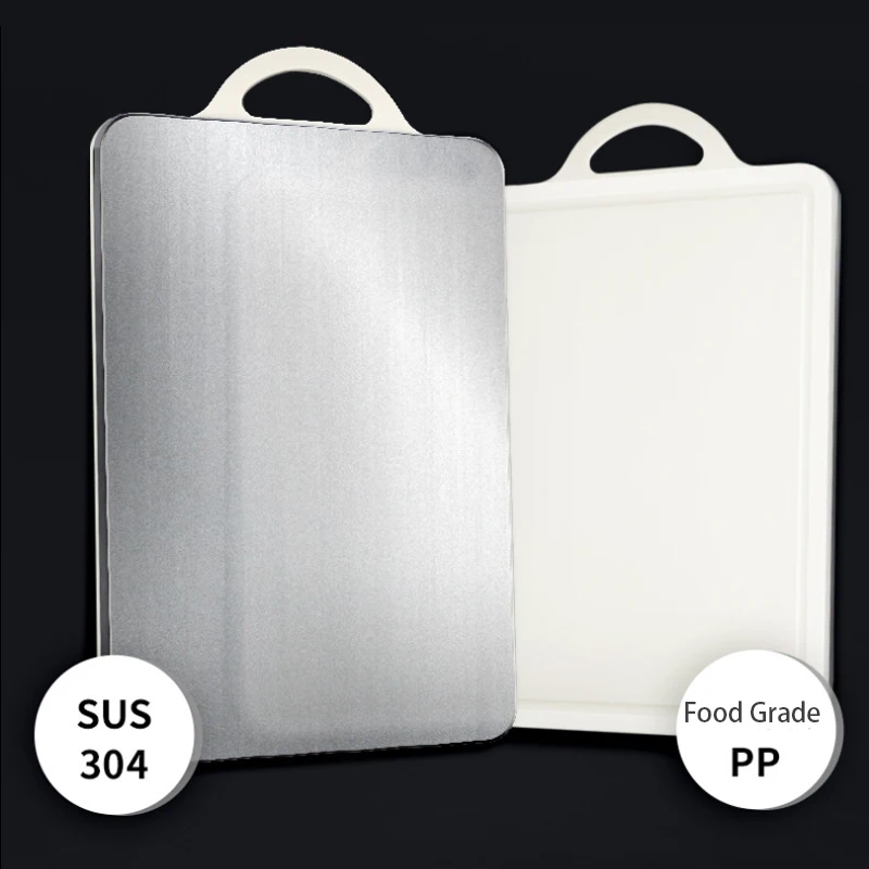 39*28*1.2cm Stainless Steel Double-Sided Cutting Board, PP Plastic, Anti-mildew, 304
