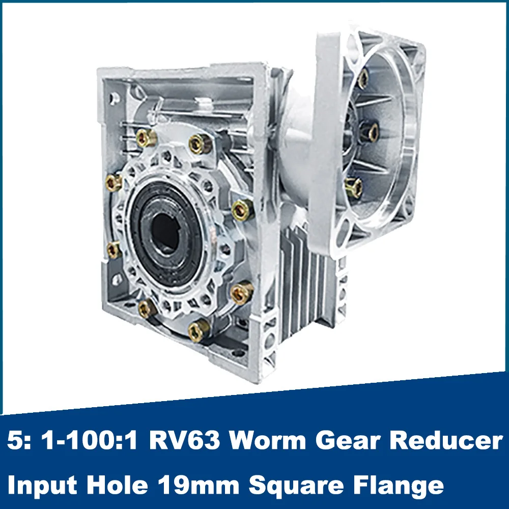 

5: 1-100:1 RV63 Worm Gear Reducer Input Hole 19mm Square Flange NMRV063 90 Degree Gearbox For 130mm Nema52 Stepper Motor