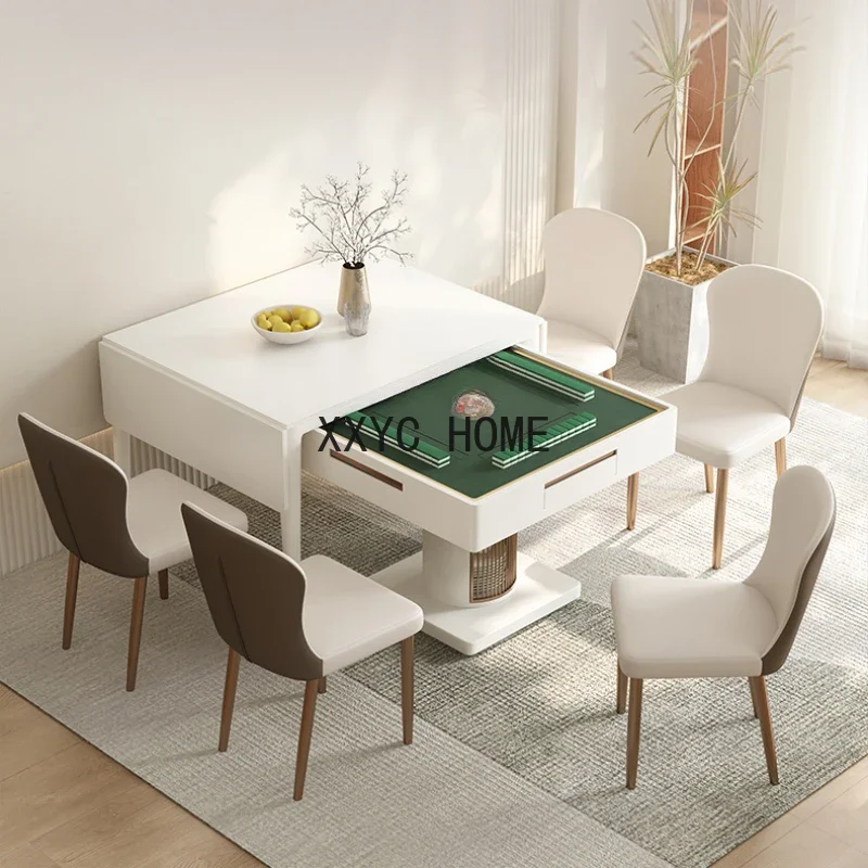 

Stone Plate Dining Table Mahjong Table Double-Use Collapsible Dining Table Modern Simple Rectangular