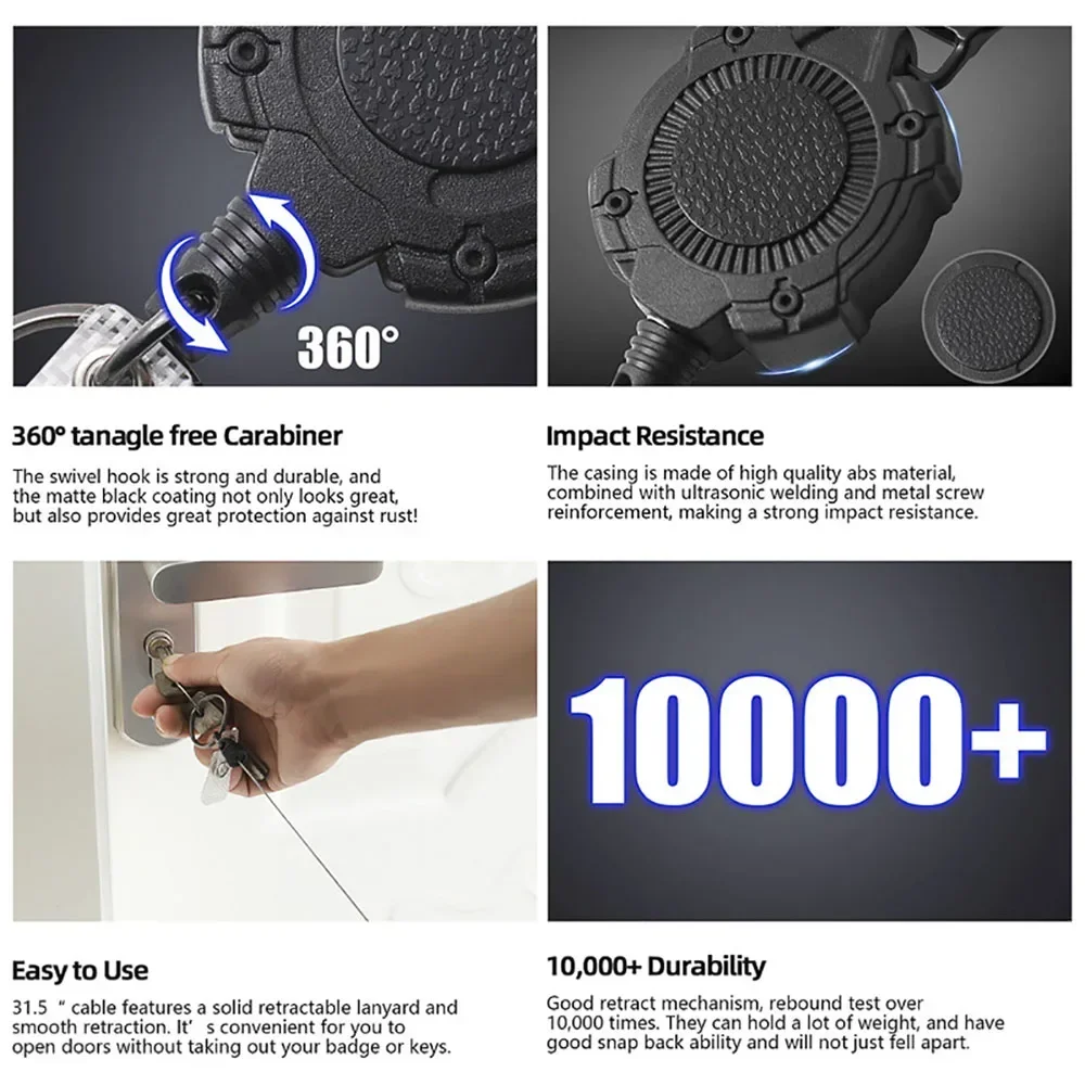 Retractable Carabiner Outdoors Mountaineering Wire Rope Carabiner Stainless Steel Spring Key Chain Belt Back Clip Camping