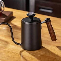 580ml Stainless Steel Drip Coffee Pot  Nonstick Gooseneck Drip Coffee Pot Wooden Handle Coffee Pot with Thermometer