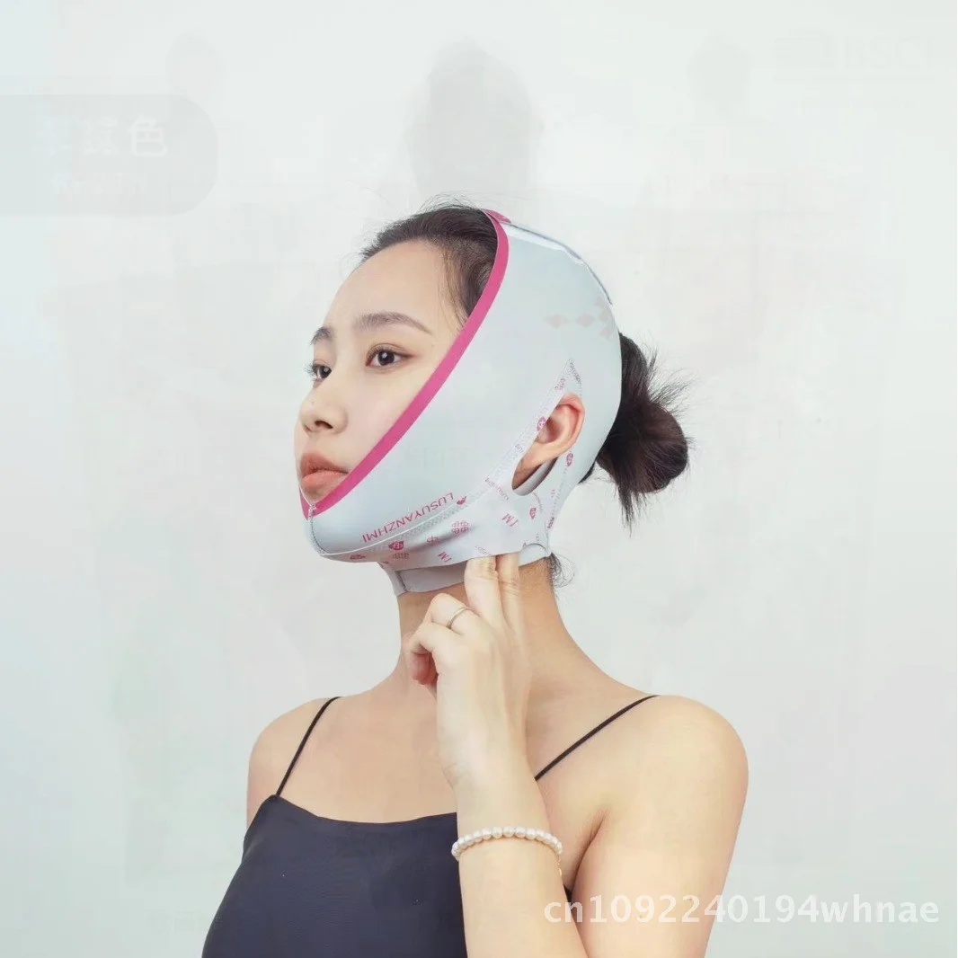 Cintura di sollevamento modellante per il viso piccolo Piega nasolabiale Maschera per benda per il sonno Stampa verde/rossa Strumento per scolpire il viso per salone di bellezza