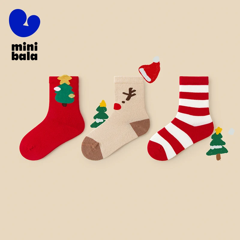 Mini Balabala Kids Paquete de 3 calcetines de algodón suave Nuevos transpirables, elásticos y agradables para la piel para niños y niñas