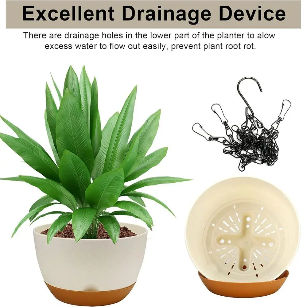 

With Drainage Hole Self-Watering Hanging Planters Hanging Chain Thickened Plant Pot Removable Tray Hydroponic Baskets Flower