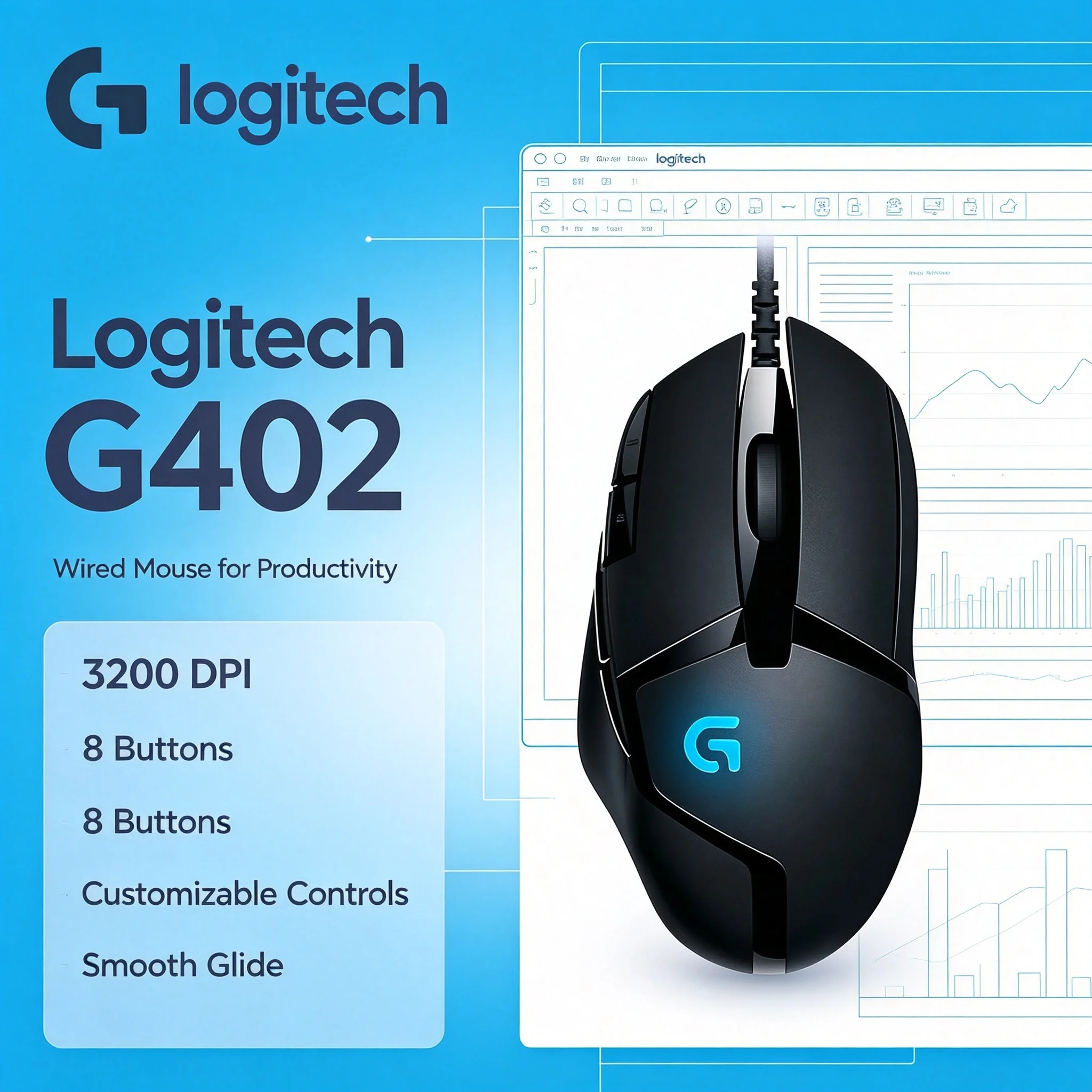 Logitech G402 Hyperion Fury Gaming Wired Mouse Multi‑Game Compatibility 8 Programmable Keys For CS2 Valorant LOL Desktop Noteboo