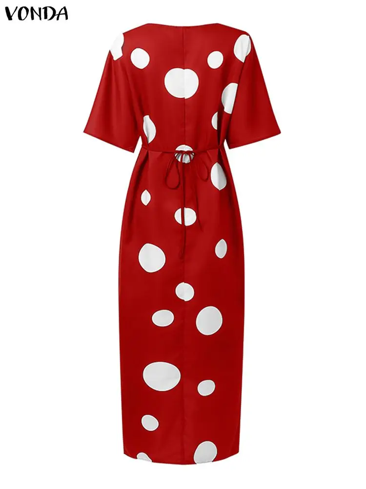 Vestido largo bohemio de talla grande 5XL para mujer, vestido veraniego con estampado de puntos, moda 2025 VONDA, bata de media manga, Vestidos de fiesta holgados informales
