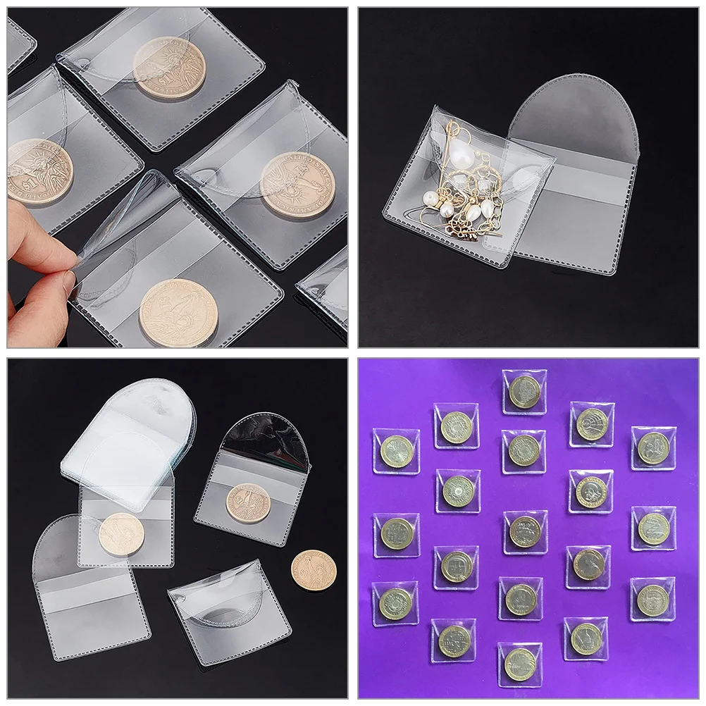 50pcs Transparent Storage Currency Pouch Bags PVC Transparent Currency Pouches Pouch Collection Organizer