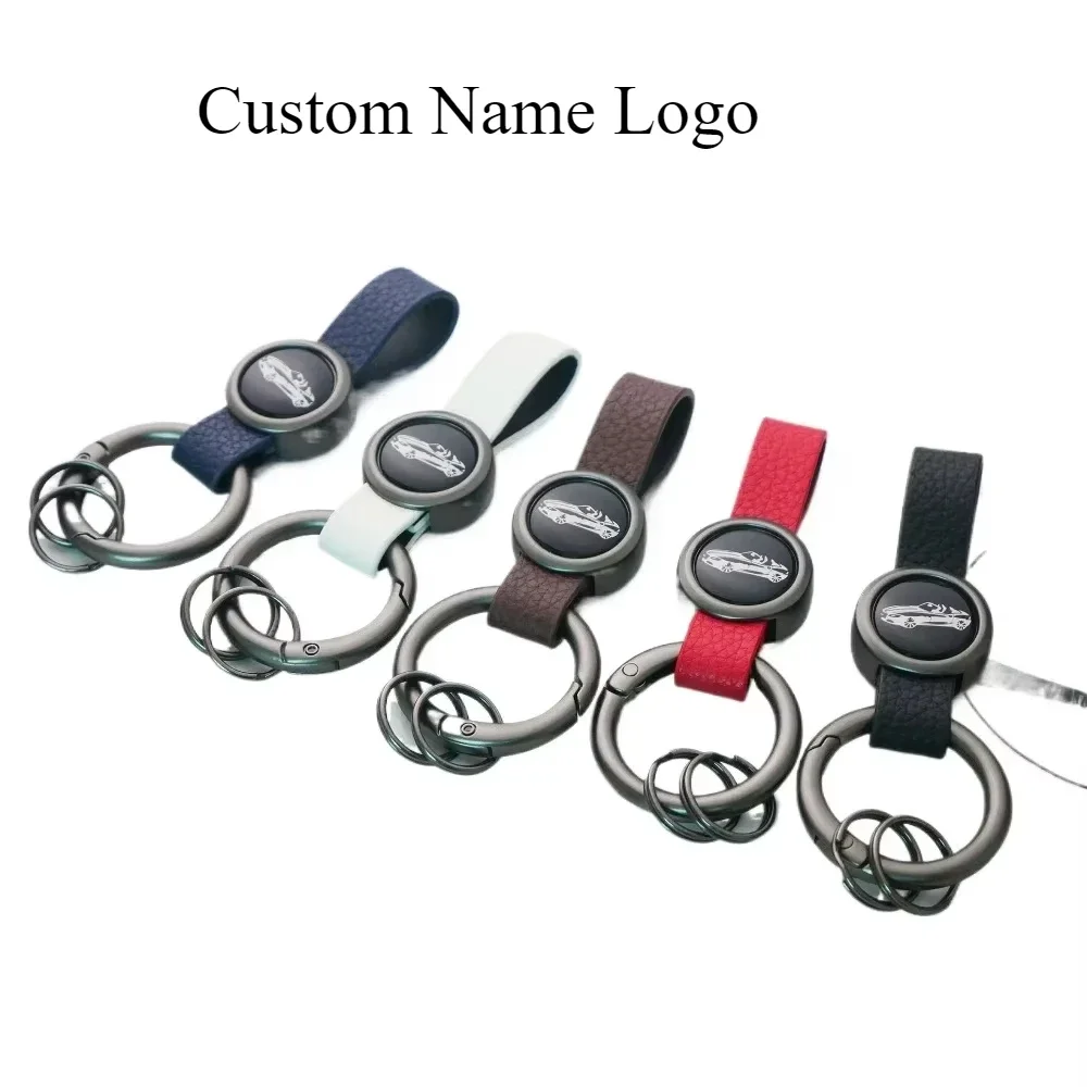 

Creative Idea Car Custom Logo Name Vintage Leather Keychain Couple Key Ring Buckle Chains Metal Keyring Pendant Moto Gift