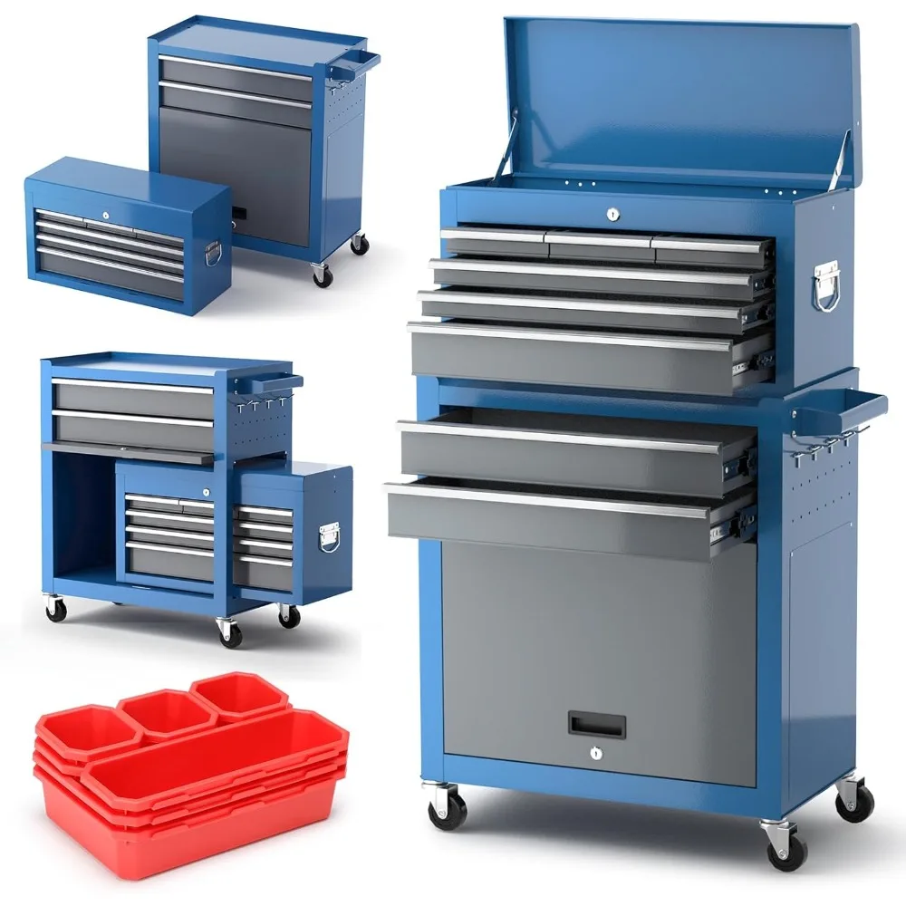 Tool Chest 8-Drawer | 42'' Large Rolling Tool Chest with Wheels | Detachable Top Metal Tool Box | Garage Storage Cabinet