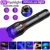 395nm LED UV Flashlight Rechargeable Zoomable Torch Light for Pet Urine Stain Detector Tools Lantern Money Fluorescer Detector