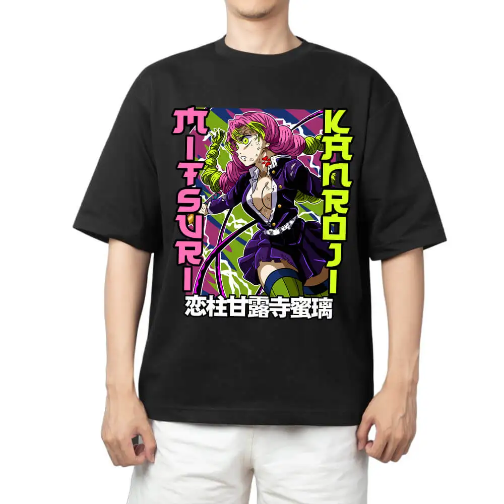 

Футболка мужская Demon Slayer Mitsuri Kanroji Love Hashira с аниме-принтом, летняя повседневная уличная одежда оверсайз из хлопка, коллекция 2026