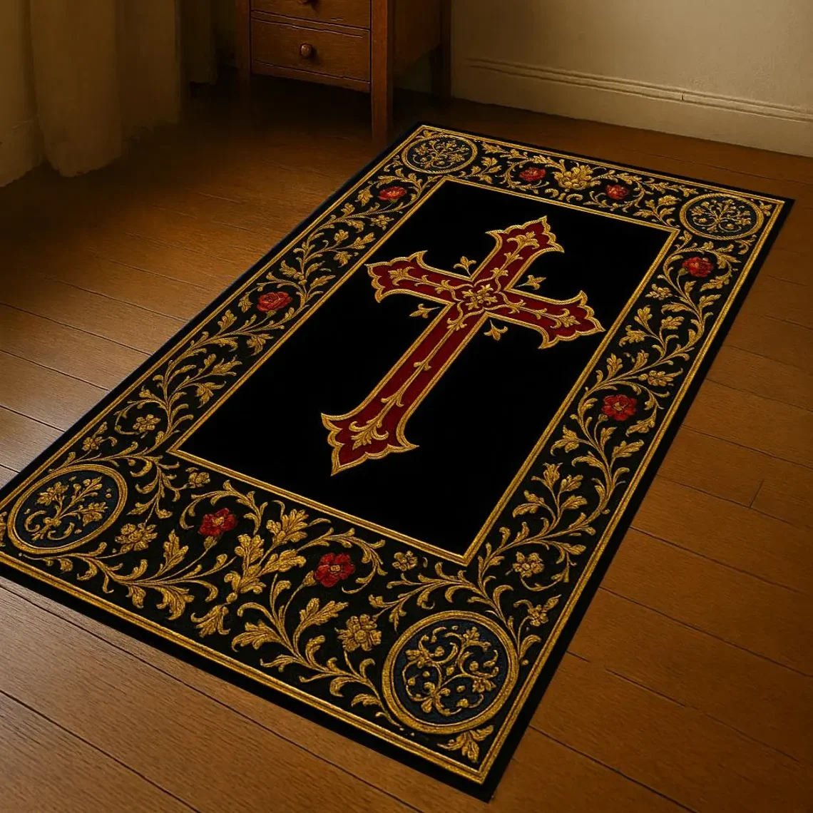 Tapis croix style gothique, tapis de prière chrétien, tapis croix, tapis chrétien, tapis symbole croix