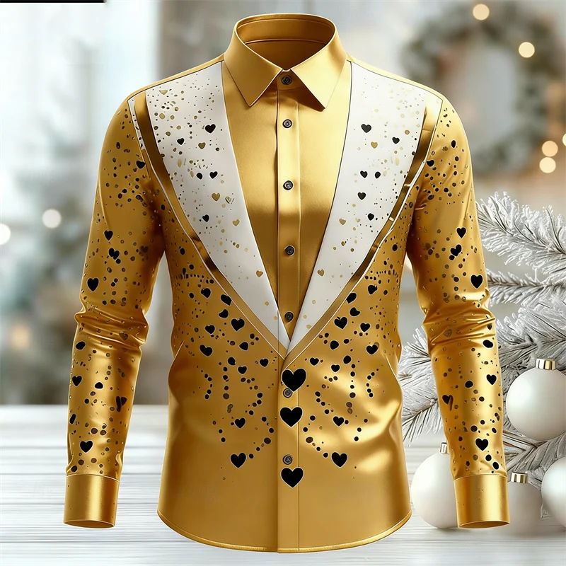 New Men's Long Sleeved Shirt with Lipstick Print Pattern 3D Printing Design, Men's Lapel High-Definition Casual Top