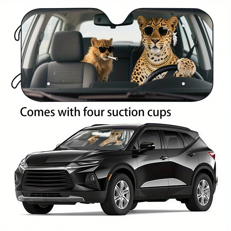 

1pc Humorous Animal Car Sun Visor - UV Protection & Window Cooling, Foldable Polyester Car Cover For All Vehicles, Fun Gift For