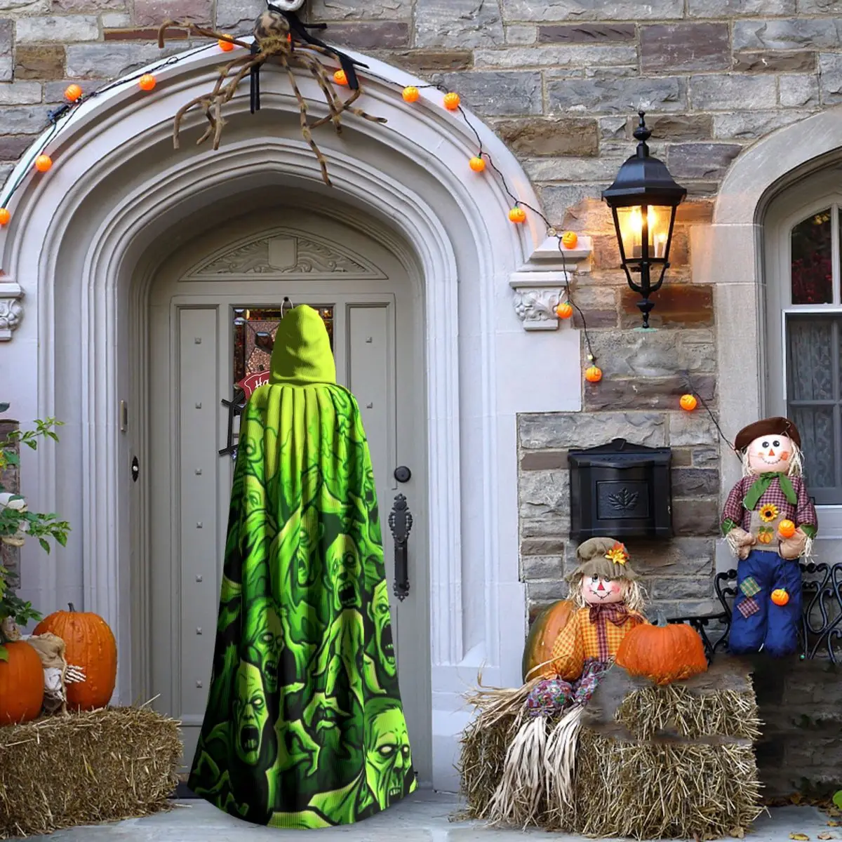 Призрачный череп с принтом, светящийся ужас, ночь, Хэллоуин, длинный плащ с капюшоном, ведьма, средневековый костюм, накидка для косплея, Хэллоуин, вампир для взрослых