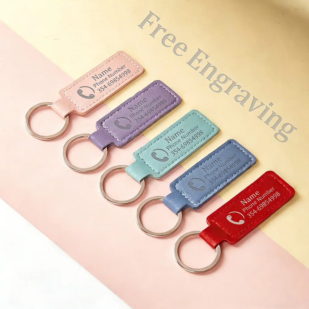

Персонализированный брелок из искусственной кожи с бесплатной лазерной гравировкой имени и логотипа с обеих сторон, брелок для ключей от машины, подвеска для сумки, подарок для мужчин и женщин