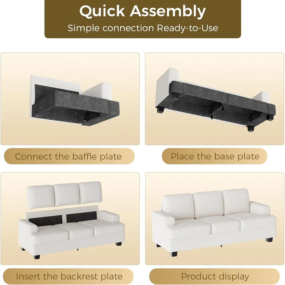 أريكة KKL مقاس 89 بوصة، راحة سحابة قطيفة مع جلوس عميق، أريكة 3 مقاعد لغرفة المعيشة، تنجيد شانيل، إطار خشبي #3
