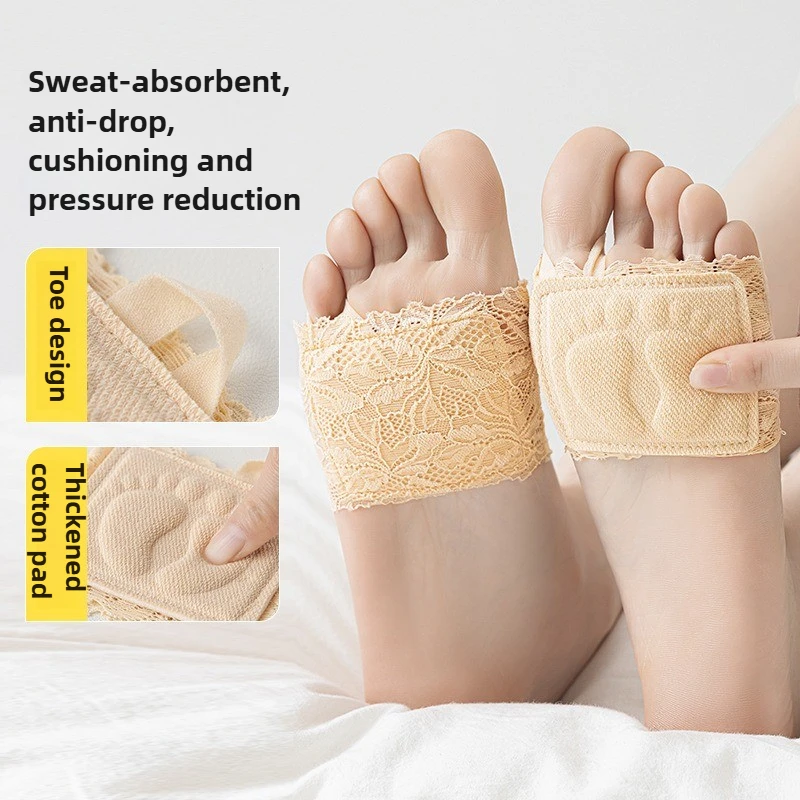 Sommer dünne Spitze unsichtbare Socken Split Toe Vorfuß Socken für Frauen High Heel Hausschuhe Schuhe atmungsaktive Spitzensocken für Halloween – Detail 3