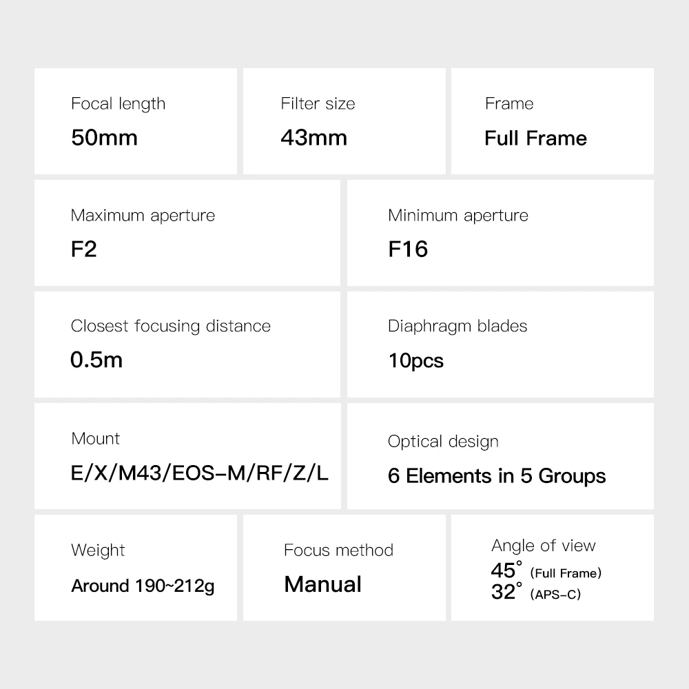 TTartisan 50mm F2 كامل الإطار القياسية رئيس ريترو عدسة الكاميرا المدمجة لنيكون Z فوجي XF سوني E M4/3 L-Mount