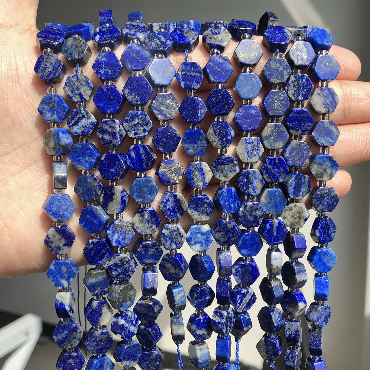 AAA Natural Lapis Lazuli Prehnite Sunstone Aquamarine Gems Stone Beads Hexgon Shape Beads for Jewelry Making Diy Bracelet