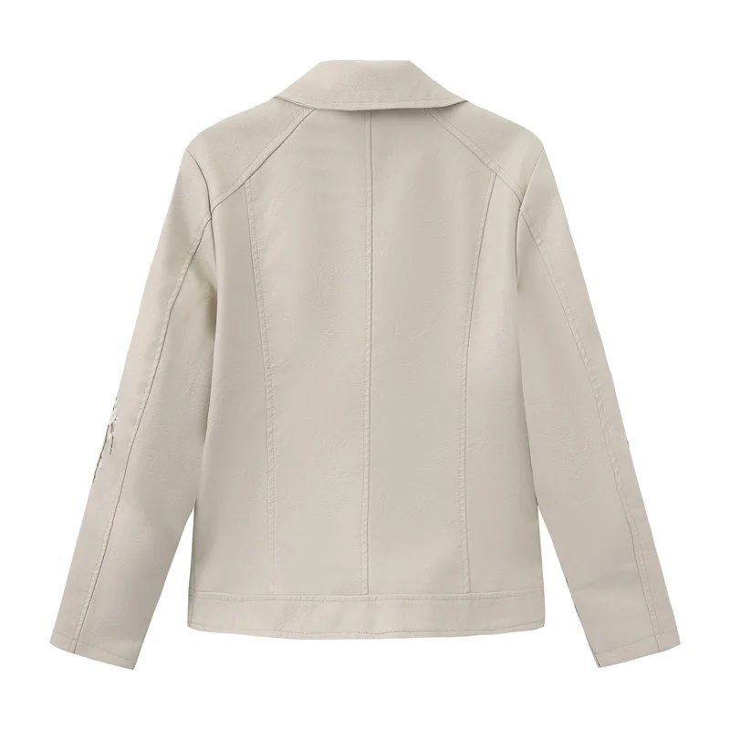 2025 Streetwear Giacca corta in pelle ricamata Cappotti in PU da donna Primavera Autunno Zipper-up Moto Biker Capispalla Giacche di grandi dimensioni