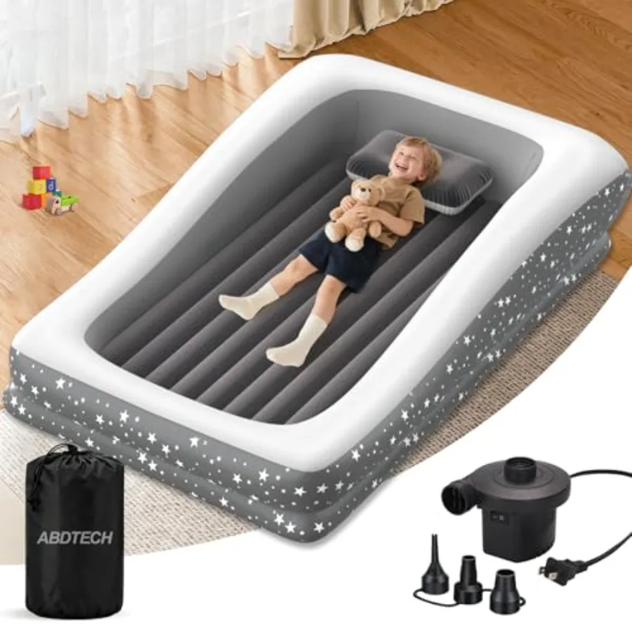 

Inflatable Toddler Travel Bed - 67'' Large Size Safety Air Mattress with 4 Sides - Portable Camping Bed for Outdoor Sleepovers,