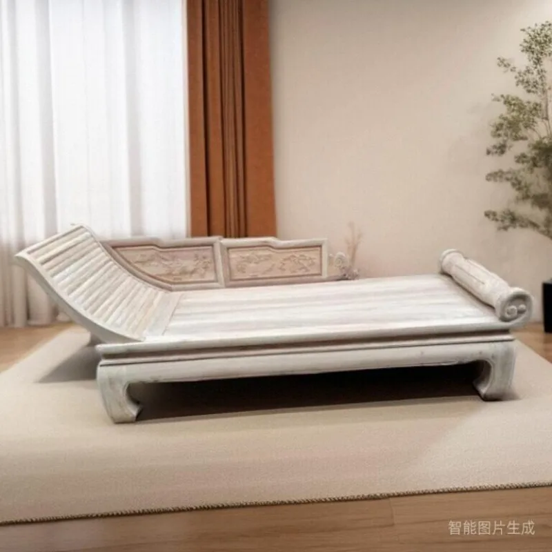 

New Chinese recliner wood antique hollow old elm white stubble concubine couch white embryo white billet leisure