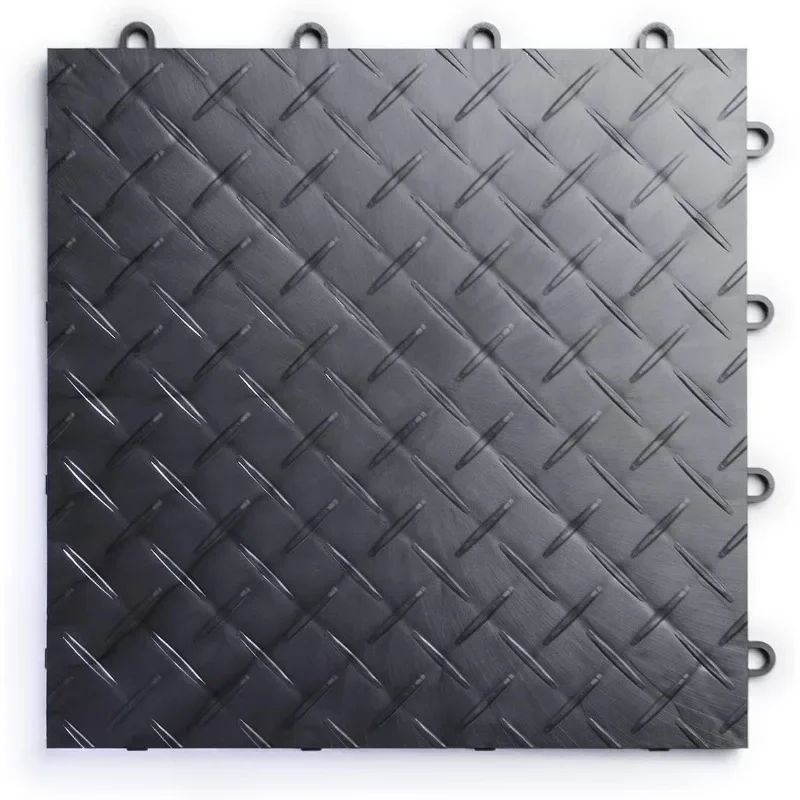 RaceDeck Diamond Plate Design, Durable Interlocking Modular Garage Flooring Tile (48 Pack), Graphite