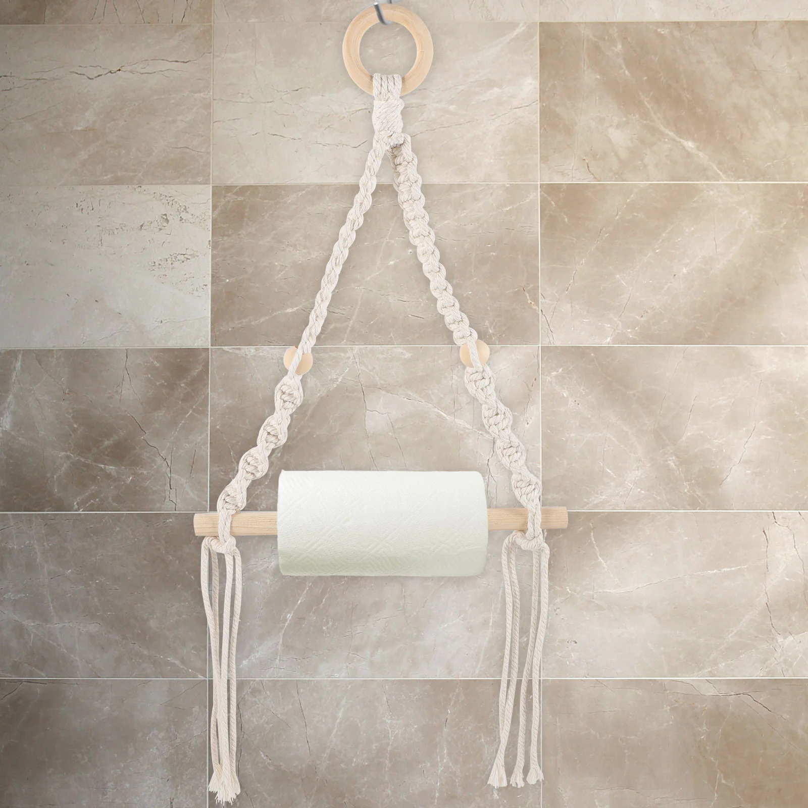 

Wall Mounted Paper Holder Woven Towel Roll Toilet Stand Macrame Storage Cotton Rope Bohemia Nautical