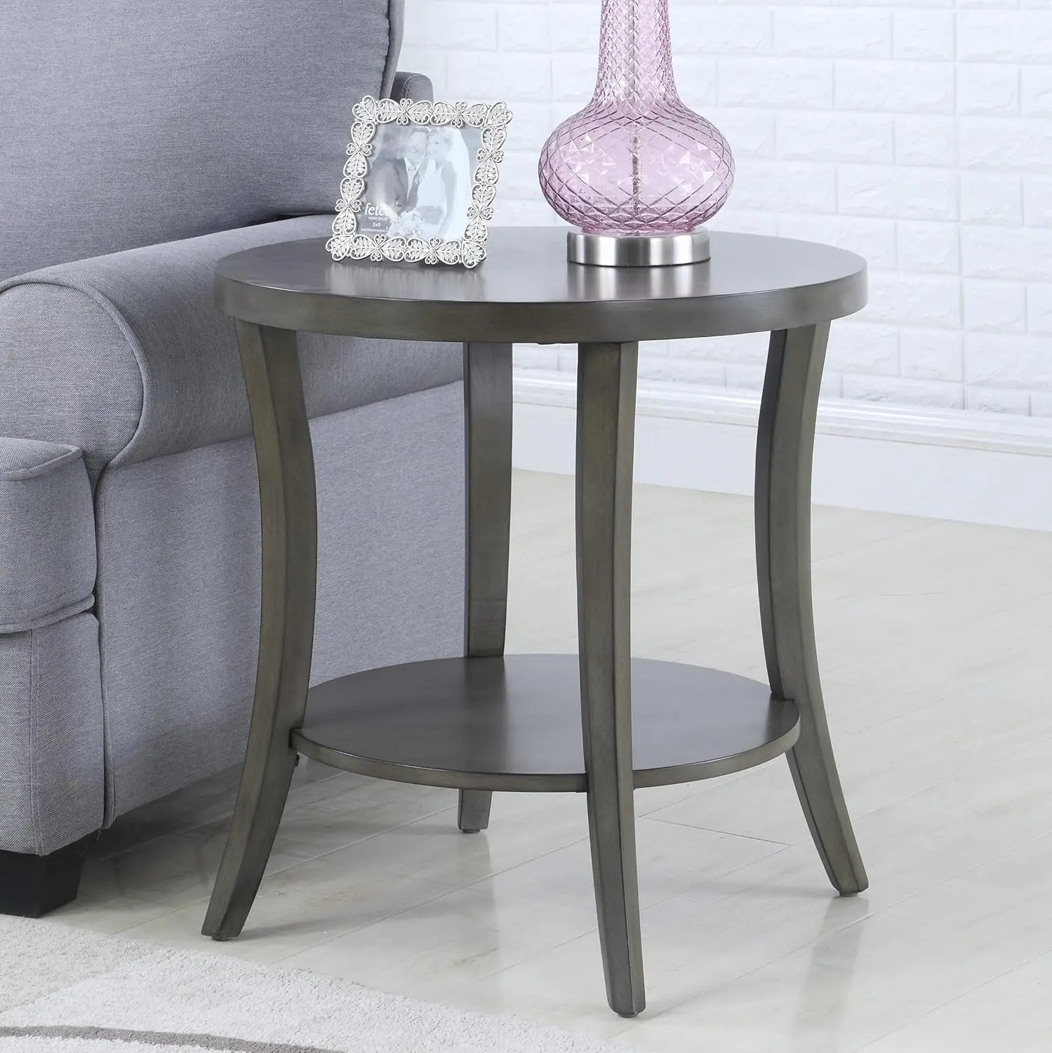 

Perth Contemporary Oval Shelf End Table, Gray