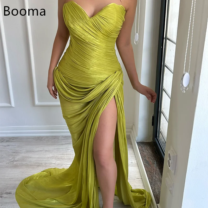 

Booma Strapless Shiny Side Split A-Line Sleeveless Long Evening Dresses Formal Party Gowns for Women Prom Gown Customize