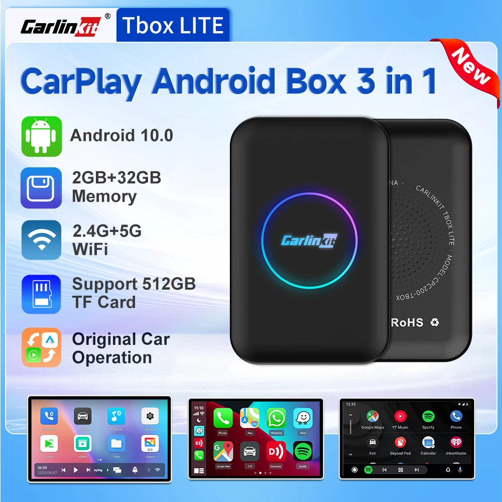 CarlinKit CarPlay Android TV Box Lite Dual Wireless CarPlay Android Auto Adapter Car Multimedia Smart Ai Box Online Video 5GWiFi