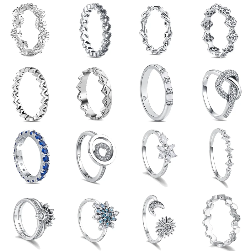 

S925 Sterling Silver Original Pantaro Ring Shimmering Blue Love Flower Zircon Ring Suitable For Women's Jewelry Engagement Gifts