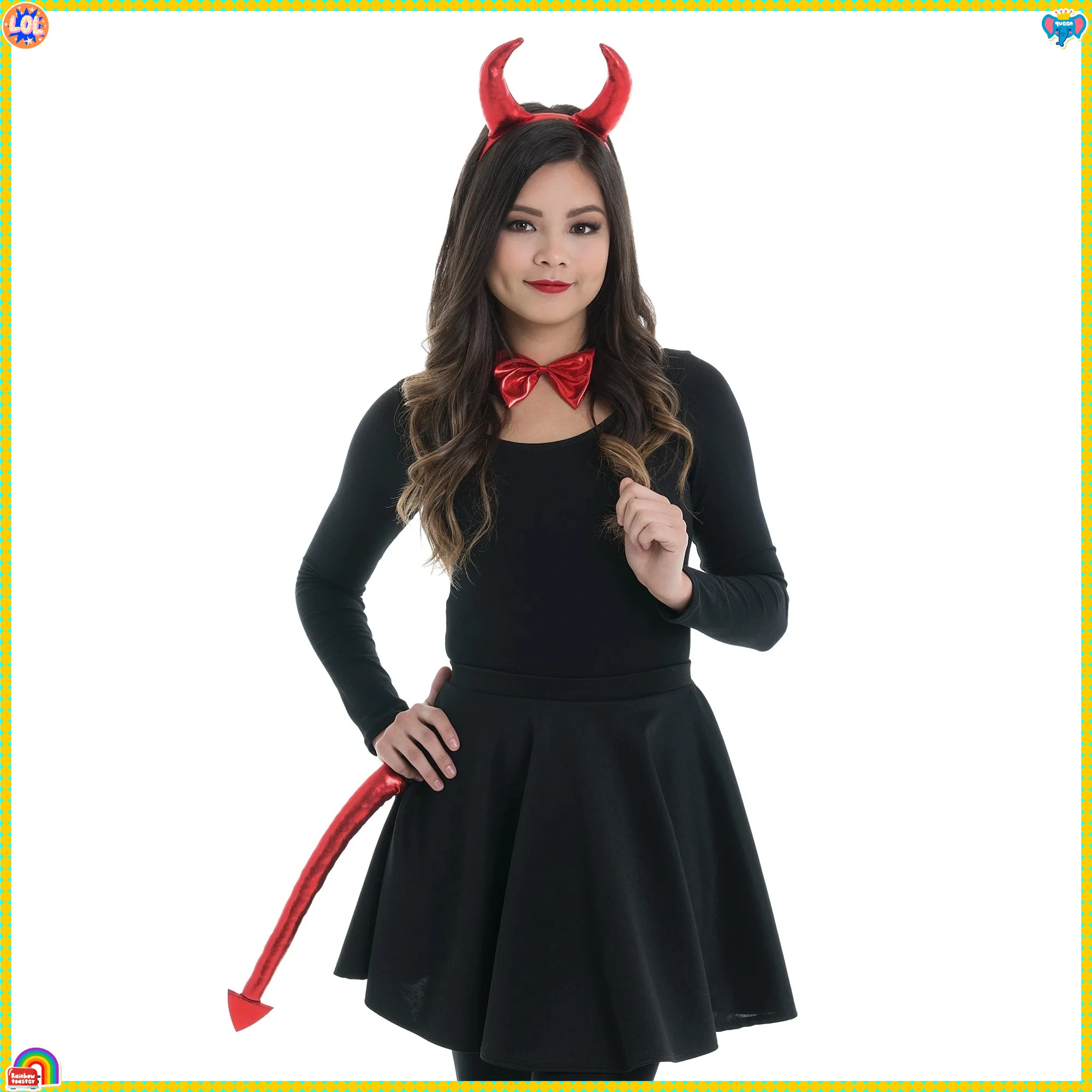 Conjunto de fantasia sexy de diabo para mulheres – roupa gótica de festa de Halloween com chifres e cauda, acessórios de cosplay para adultos
