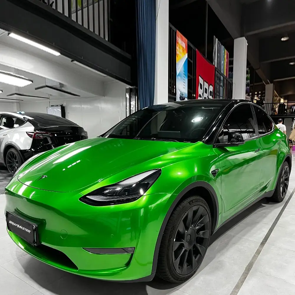 Flame Green Car Wrap Auto Vinyl Premium PET Air Release Stretchable Removable Easy to Install