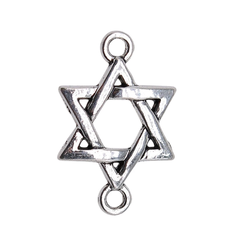 10pcs/lot 25x16mm Star Of David Connector Charms For Jewelry Making Antique Silver Color 0.98x0.63inch