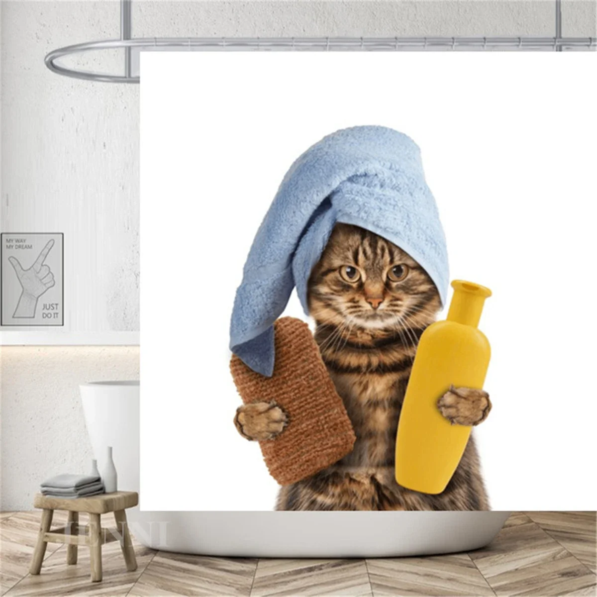 Funny Shower Curtains Bathroom Curtain With Hooks Decor Waterproof Cute Cat Dinosaur Bath Polyester Fabric 3D Cortinas De Ducha