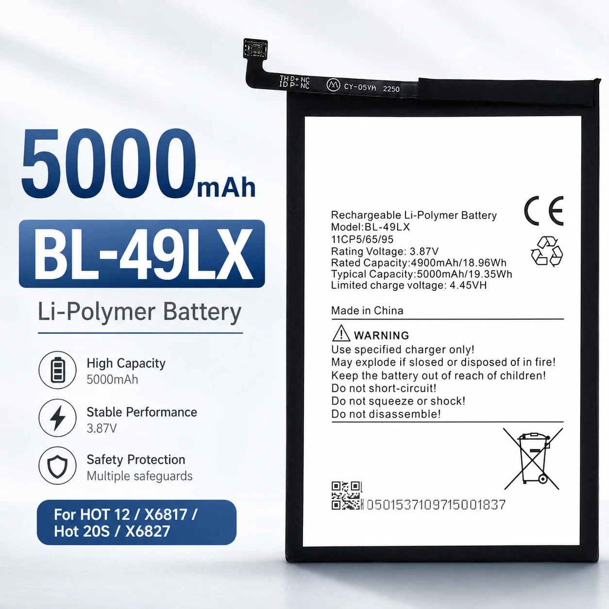 Batterie de remplacement pour téléphone BL-49JX BL-51BX BL-49LX BL-49KX BL-49NX pour Infinix Note Hot 12 X692 X669 Smart 7 8 X6817